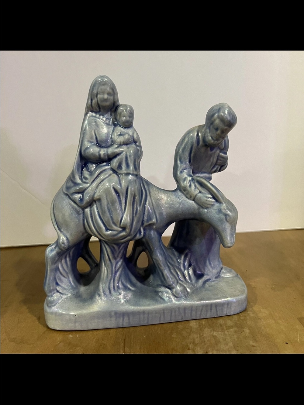 Nativity Scene 1 Pc Jesus Mary Joseph Glazed Ceramic Pottery Gray Blue Religious